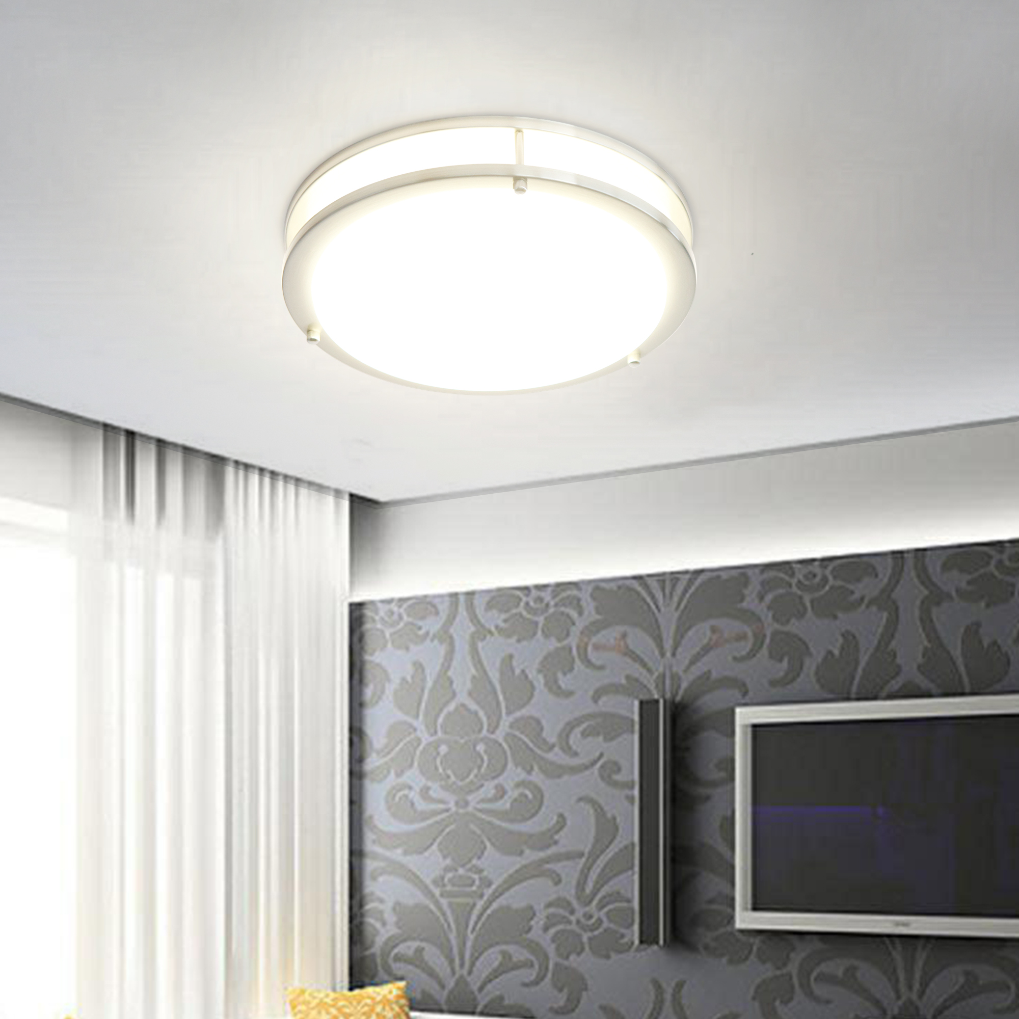 Ceiling Mount 1 -Light 12-in Brushed Nickel Integrated LED Flush Mount Light