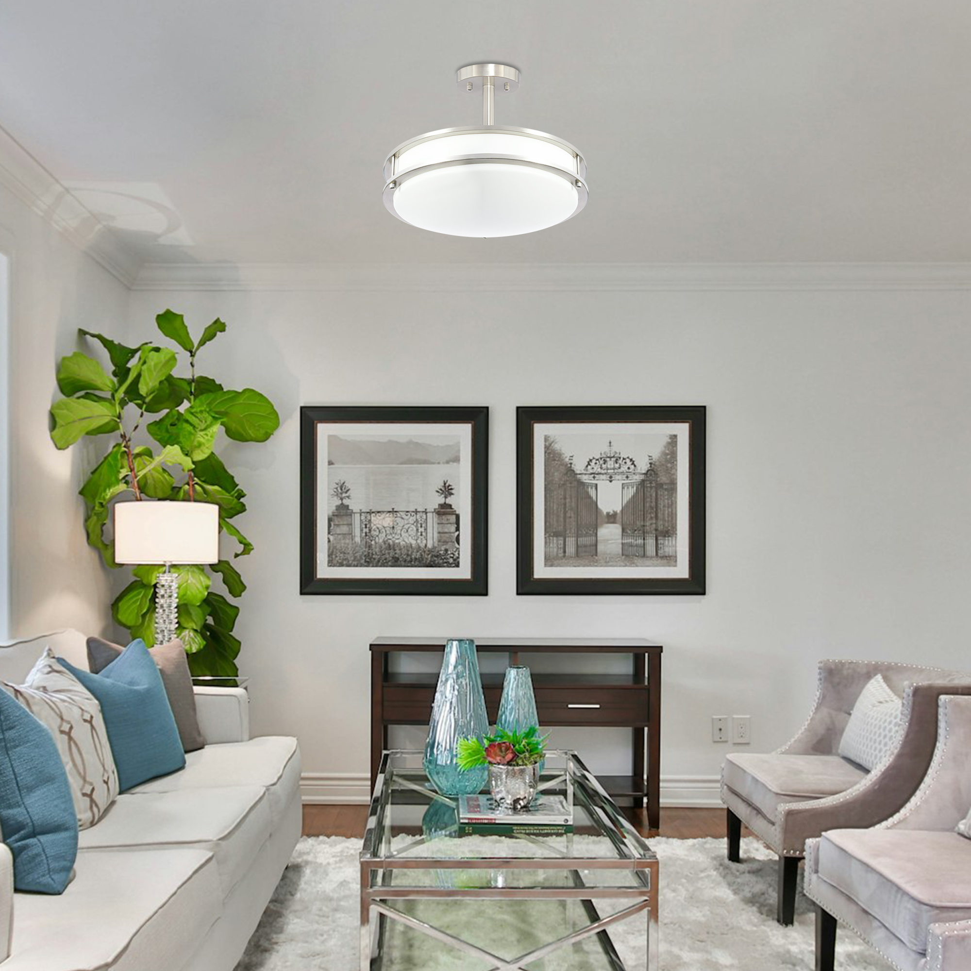 Semi Flush Mount 1 -Light 16-in Brushed Nickel Integrated LED Semi Flush Mount Light