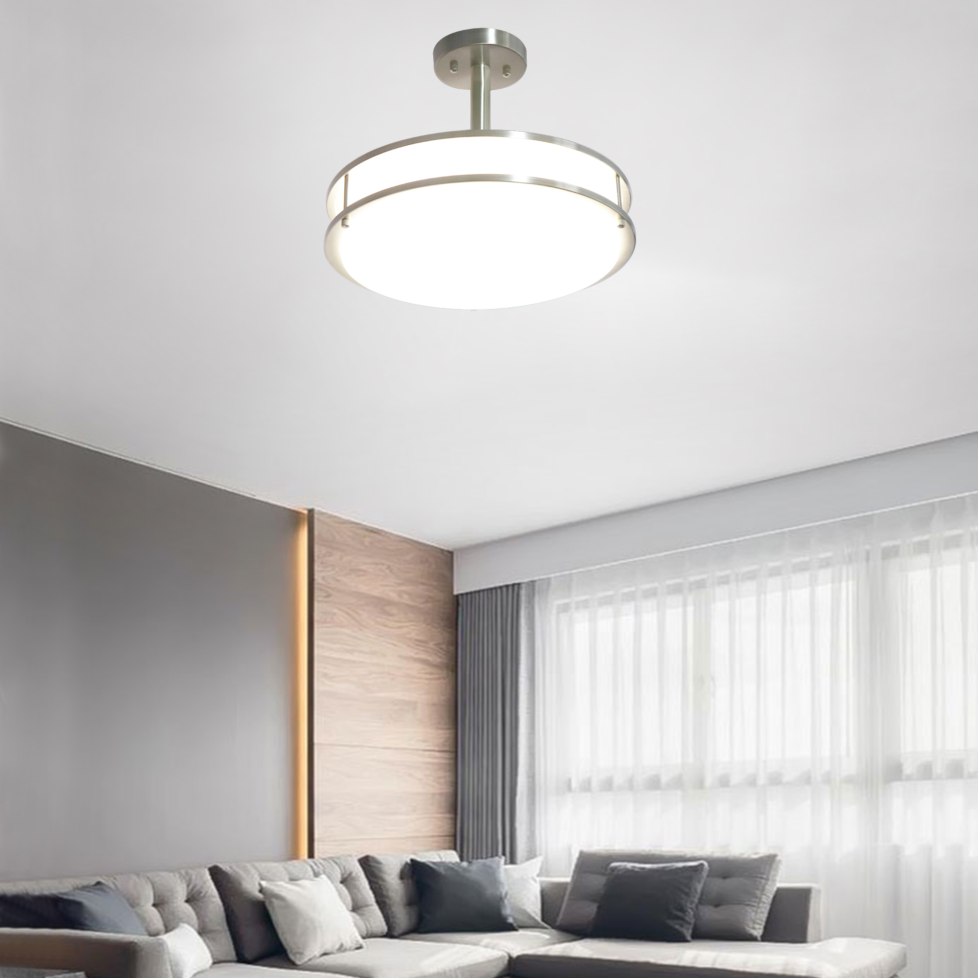 Semi Flush Mount 1 -Light 16-in Brushed Nickel Integrated LED Semi Flush Mount Light