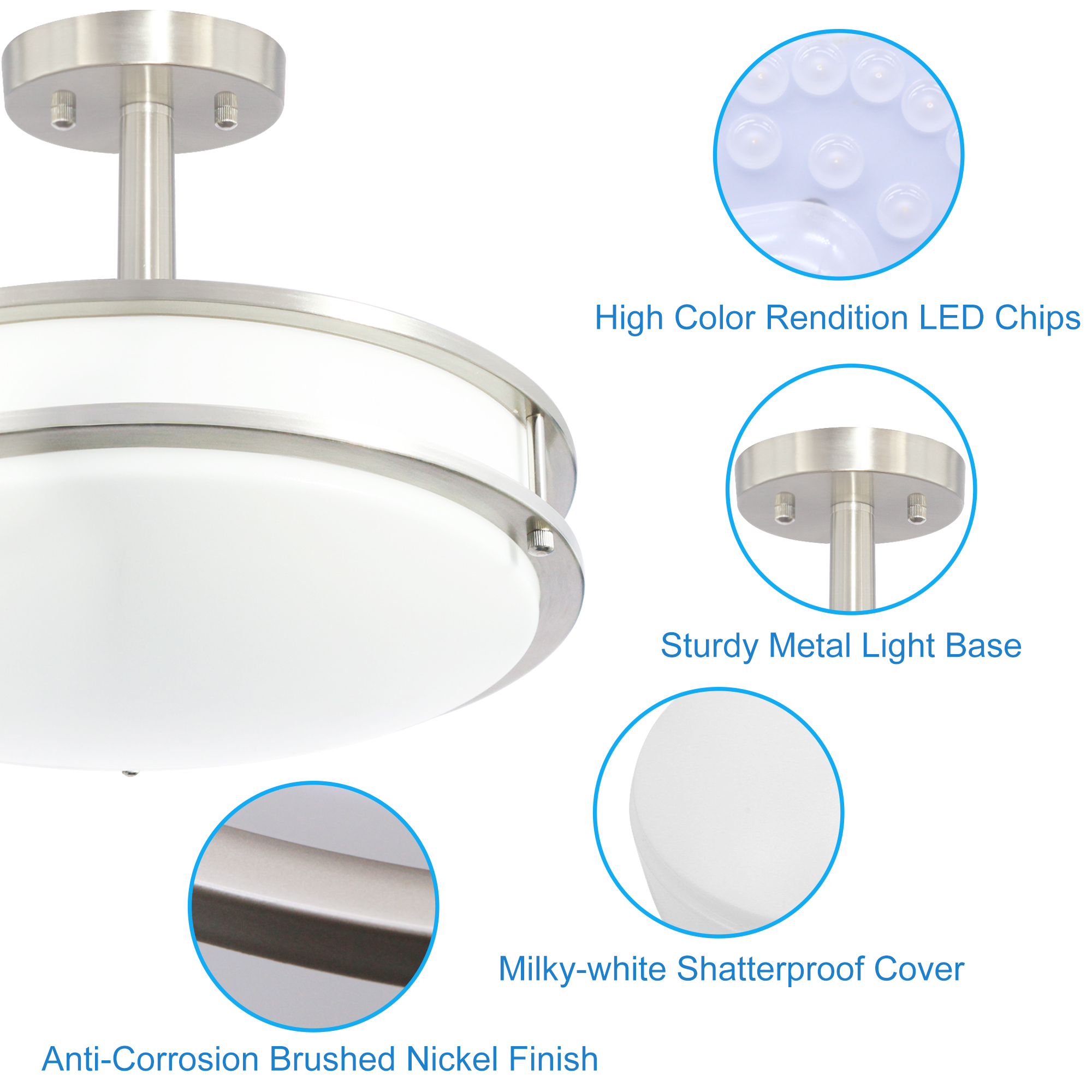 Semi Flush Mount 1 -Light 16-in Brushed Nickel Integrated LED Semi Flush Mount Light