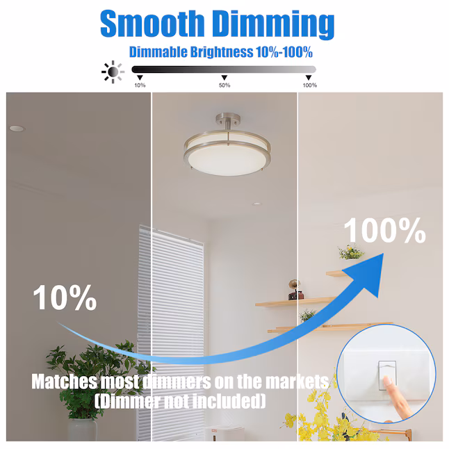 Flush Mount Ceiling Light 1 -Light 14-in Brushed Nickel Integrated LED Semi Flush Mount Light