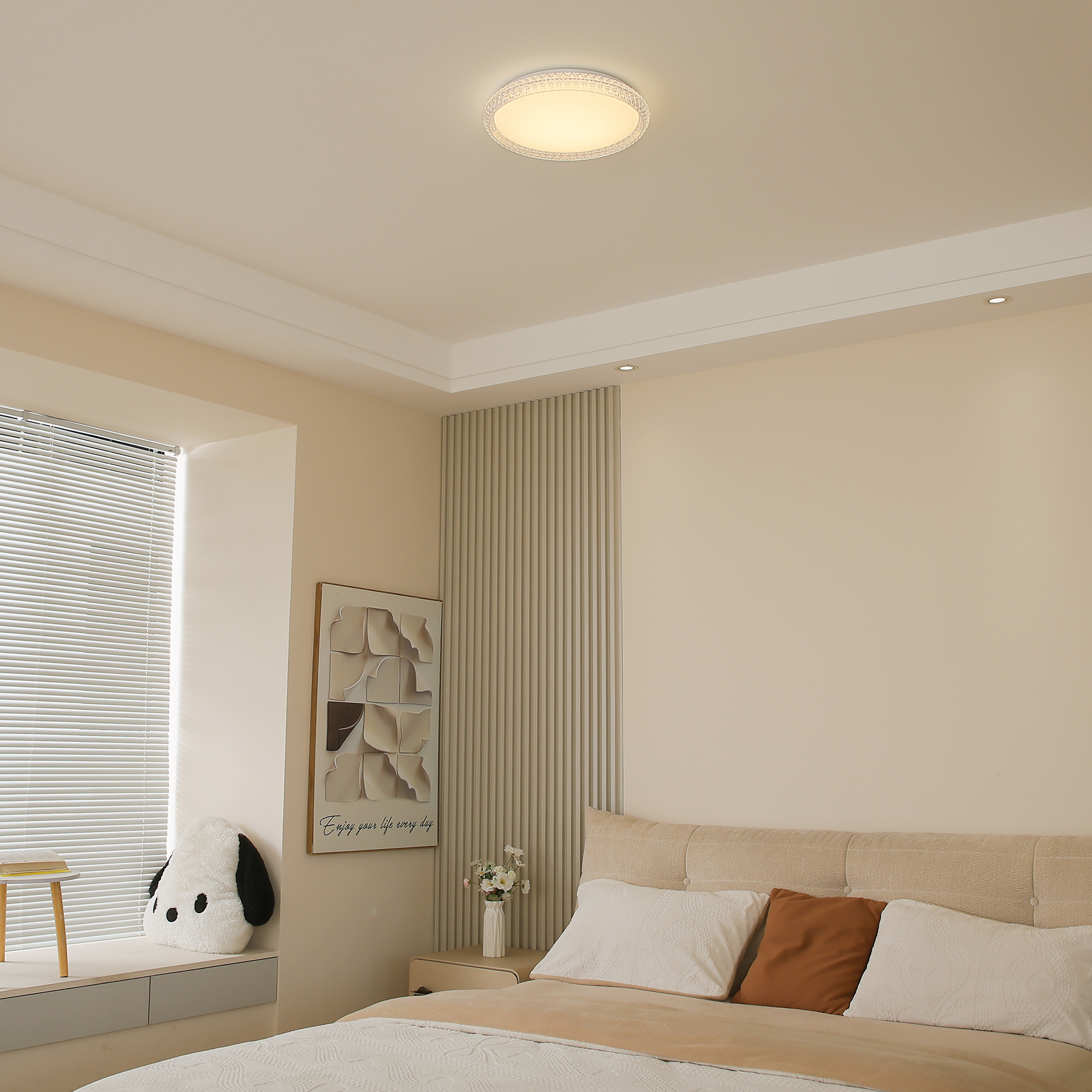 LED Flush Mount 1 -Light 16-in White Integrated LED Flush Mount Light