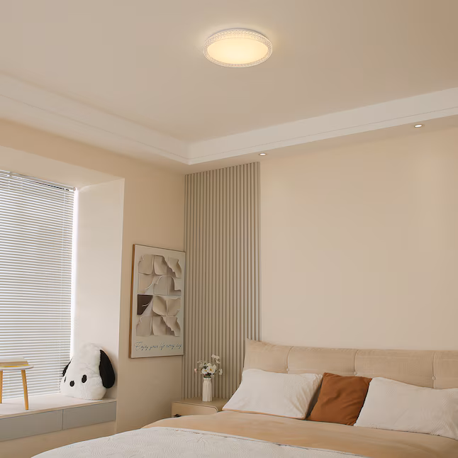 LED Flush Mount 1 -Light 16-in White Integrated LED Flush Mount Light