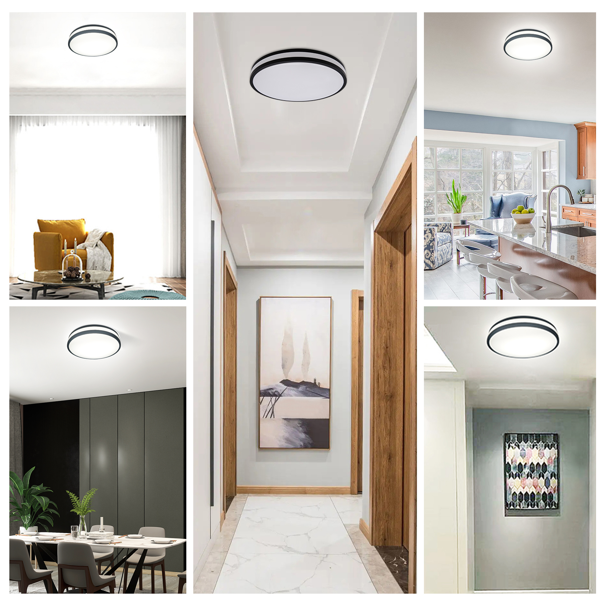 Ceiling Light 1 -Light 13.3-in Black Integrated LED Flush Mount Light with Motion Sensor