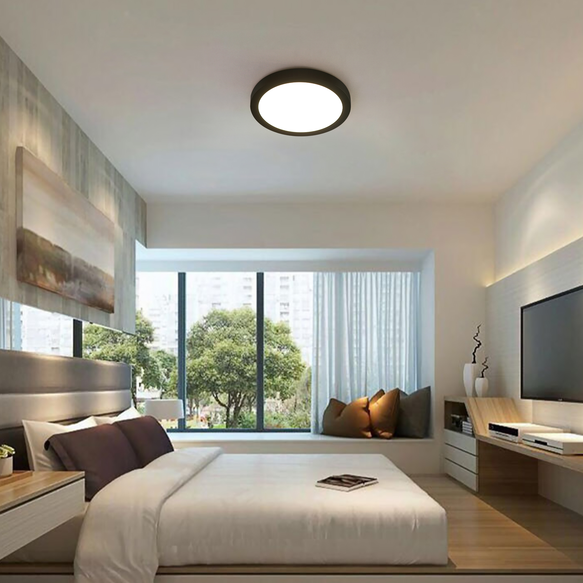 LED Flush Mount 1 -Light 9-in White Integrated LED Flush Mount Light