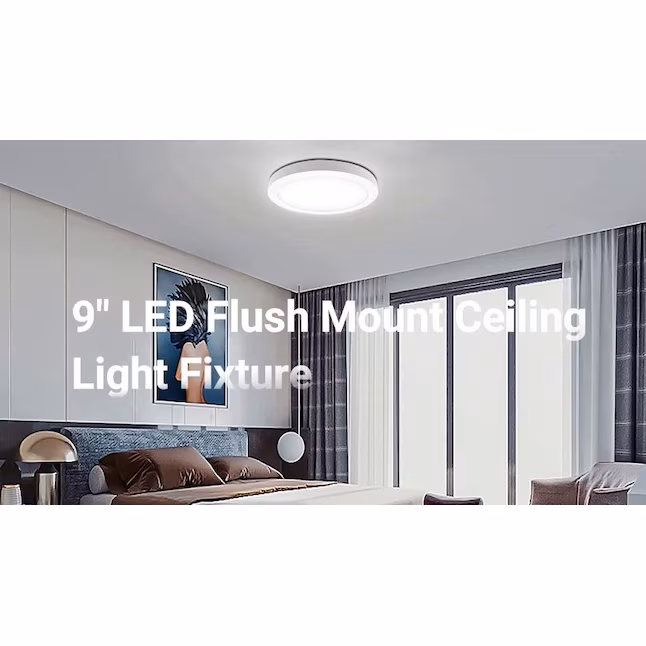 LED Flush Mount 1 -Light 9-in White Integrated LED Flush Mount Light