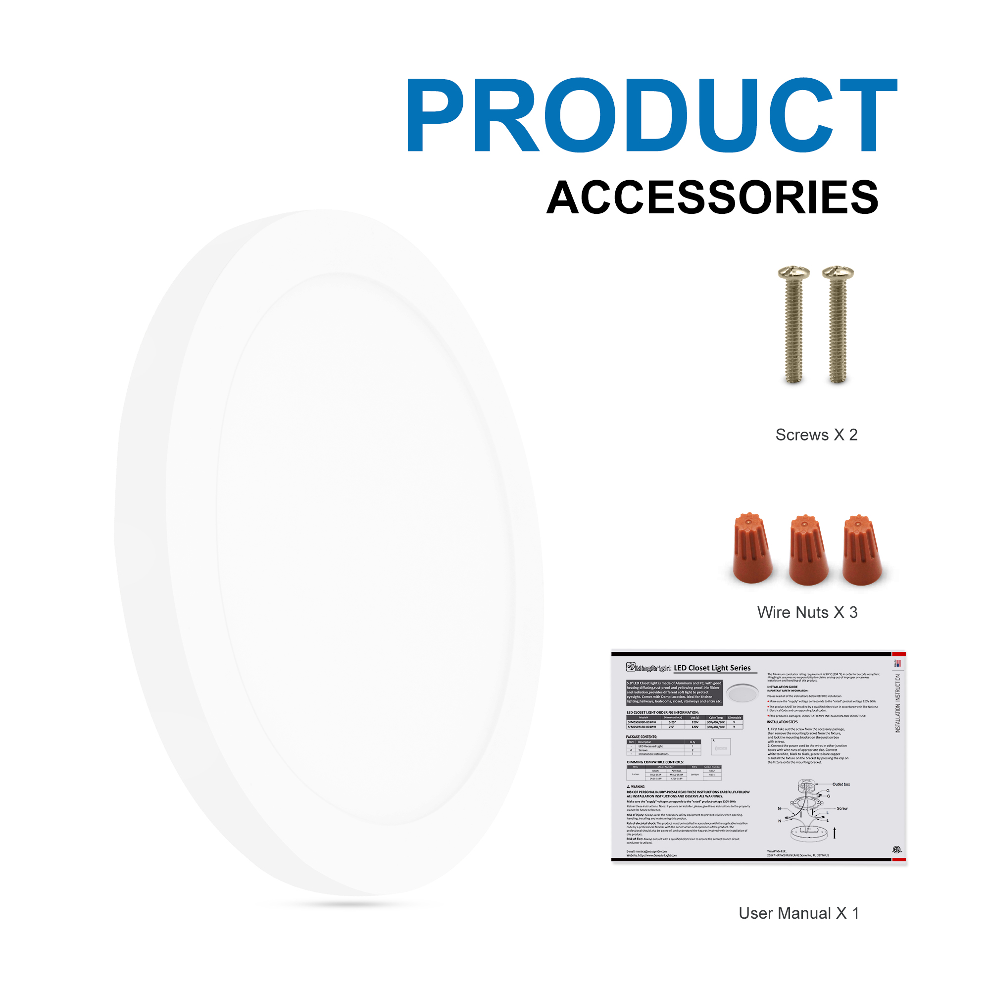 Flush Mount Light 1 -Light 7.5-in White Integrated LED Flush Mount Light