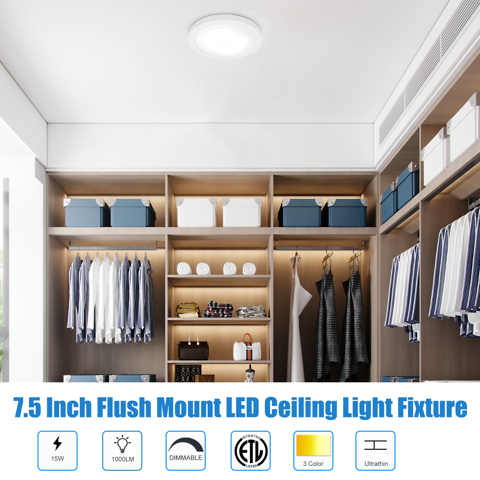 Flush Mount Light 1 -Light 7.5-in White Integrated LED Flush Mount Light
