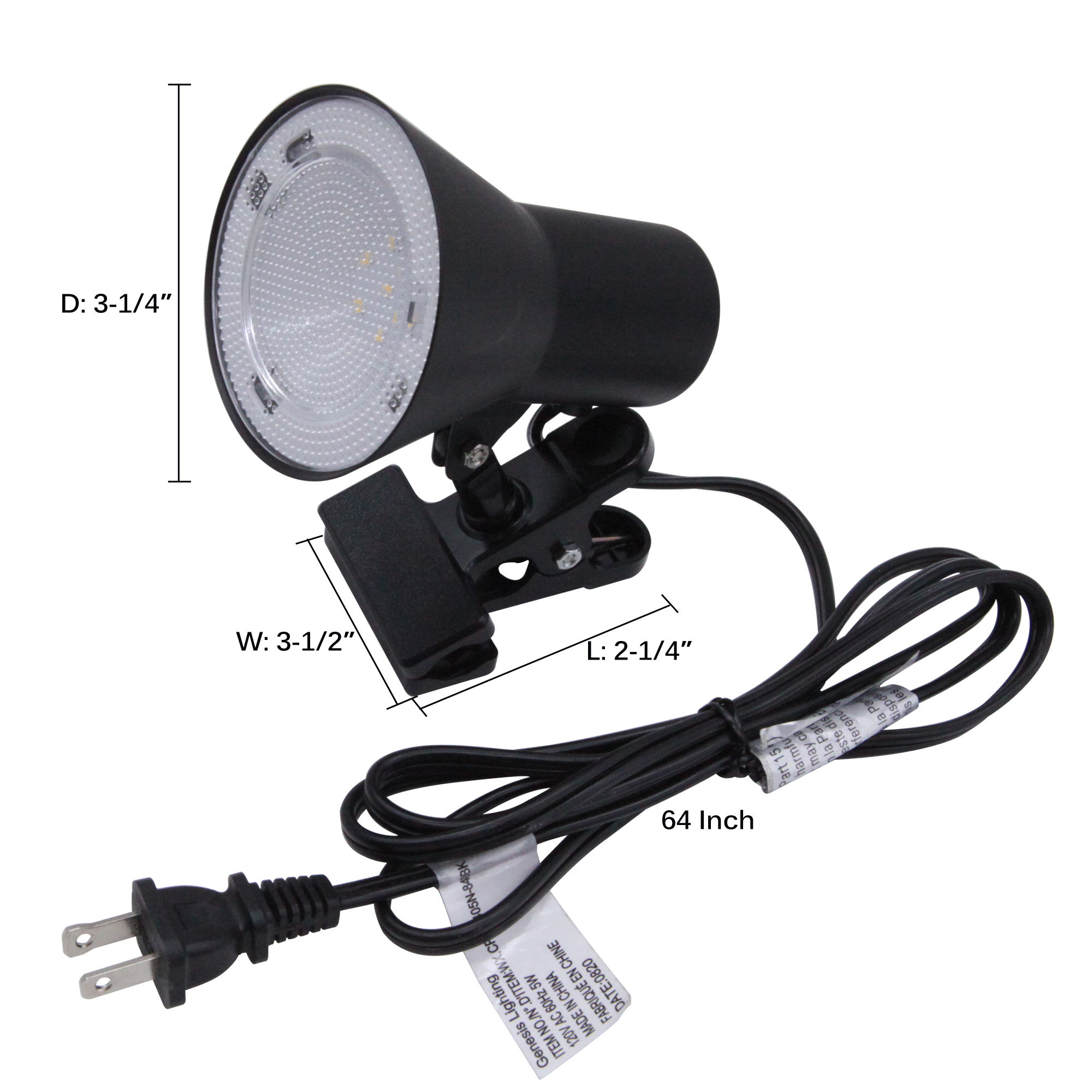 5-in Adjustable Black Clip Desk Lamp with Metal Shade