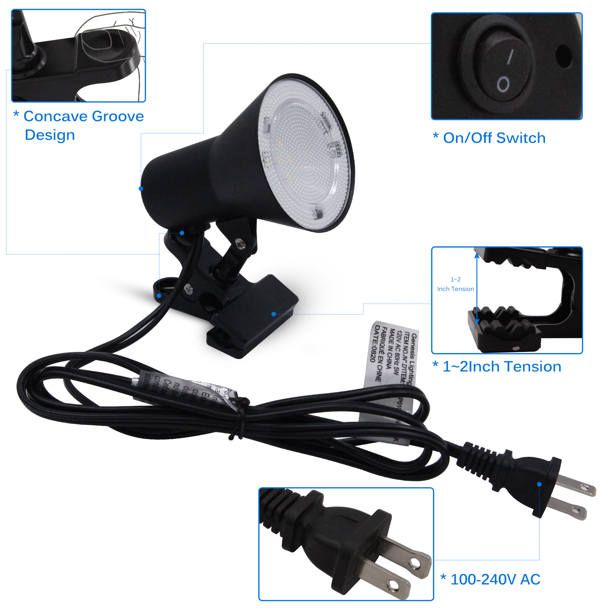 5-in Adjustable Black Clip Desk Lamp with Metal Shade