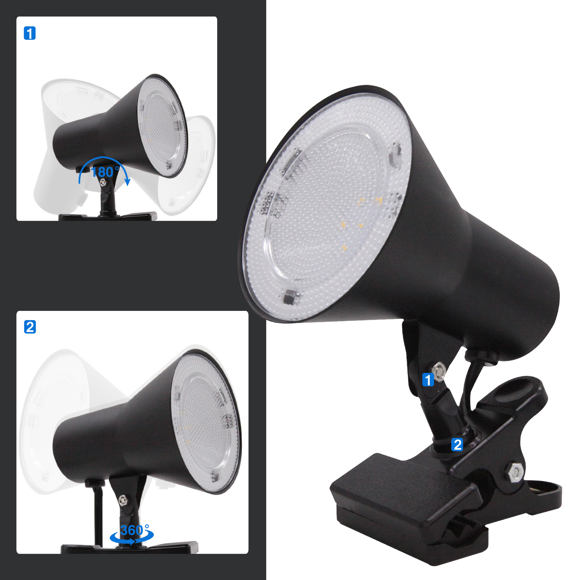 5-in Adjustable Black Clip Desk Lamp with Metal Shade