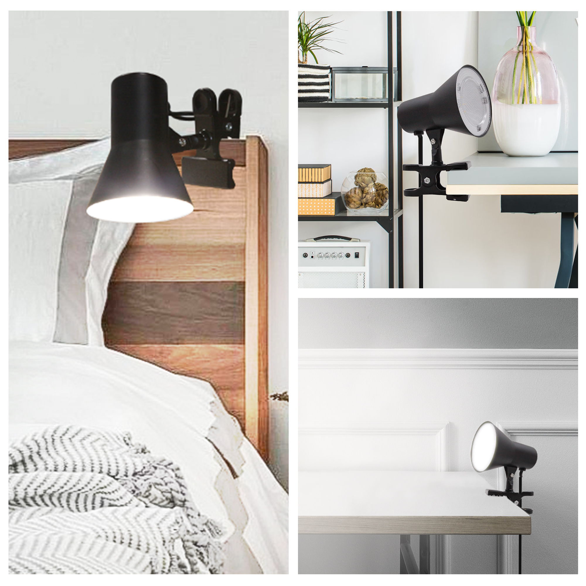 5-in Adjustable Black Clip Desk Lamp with Metal Shade