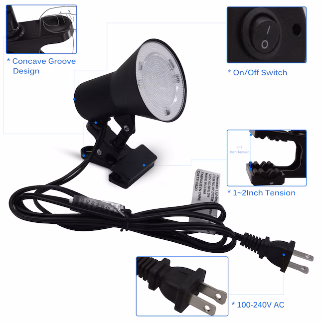 5-in Adjustable Black Clip Desk Lamp with Metal Shade