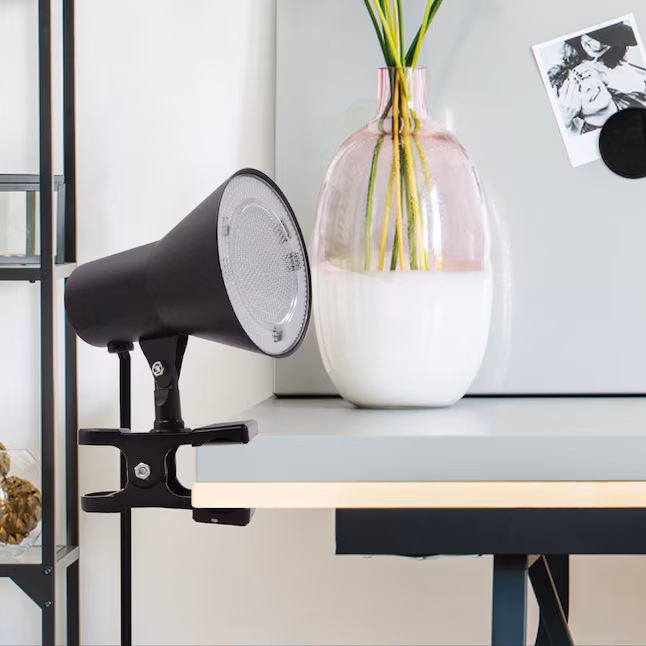 5-in Adjustable Black Clip Desk Lamp with Metal Shade