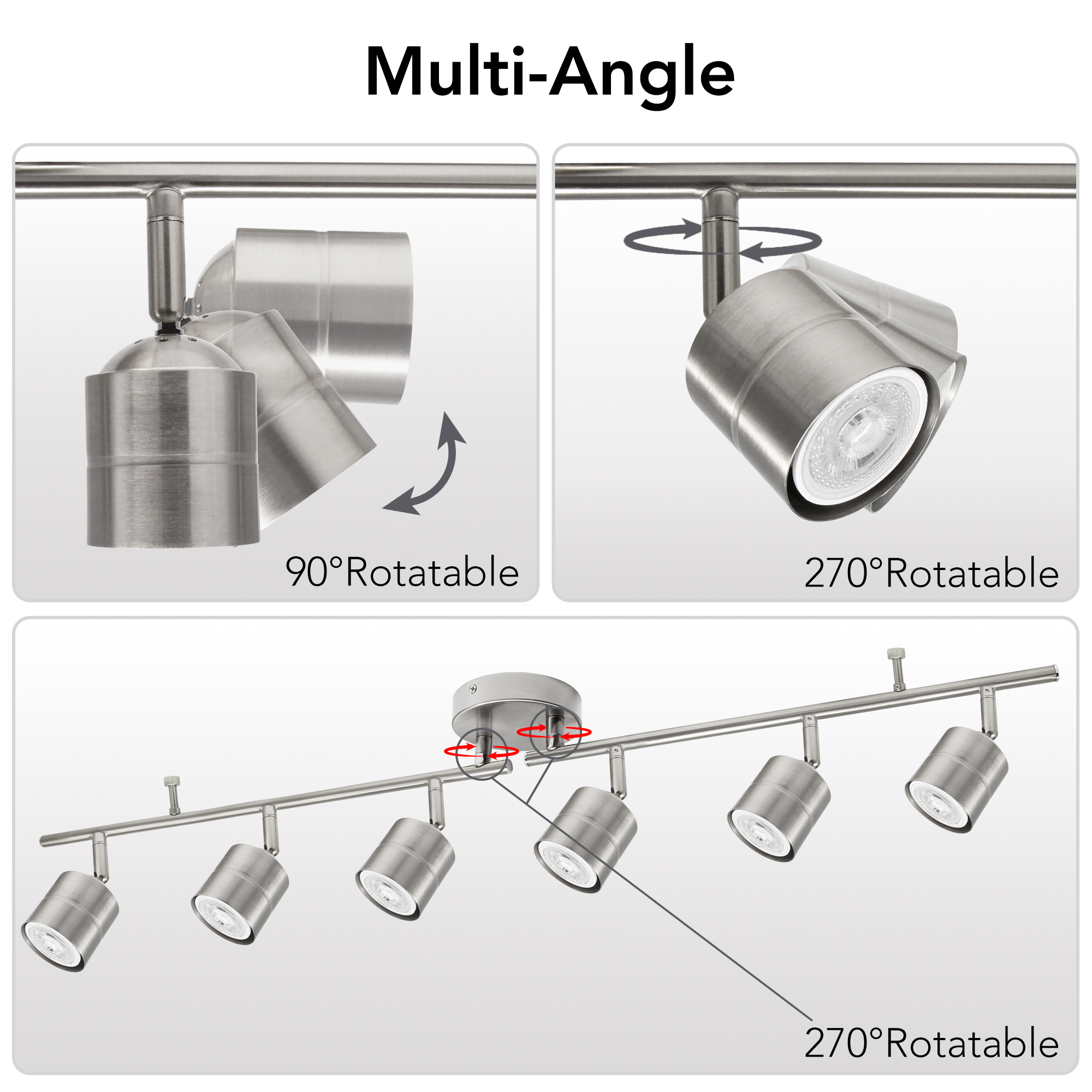 CRRF6400L30SN - 44.5-in 6 -Light Brushed nickel dimmable GU10 pin base Modern/contemporary Flexible Track Lighting Kit with Round Brushed Nickel Pivoting Heads