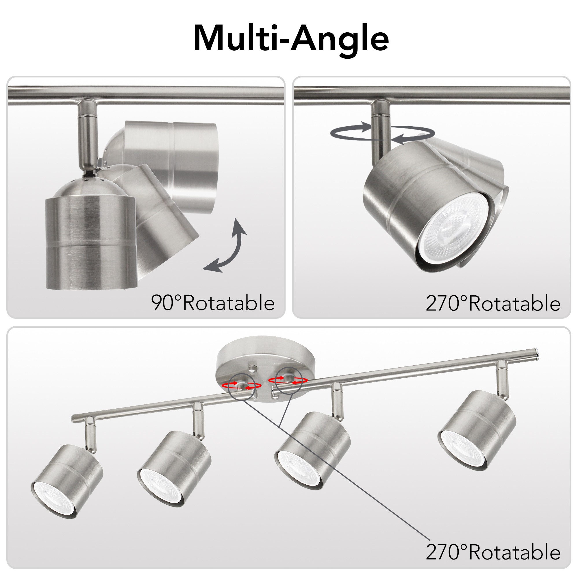 Track Lighting 26.25-in 4 -Light Brushed Nickel dimmable GU10 pin base Modern/contemporary Flexible Track Lighting Kit with Round Brushed Nickel Pivoting Heads