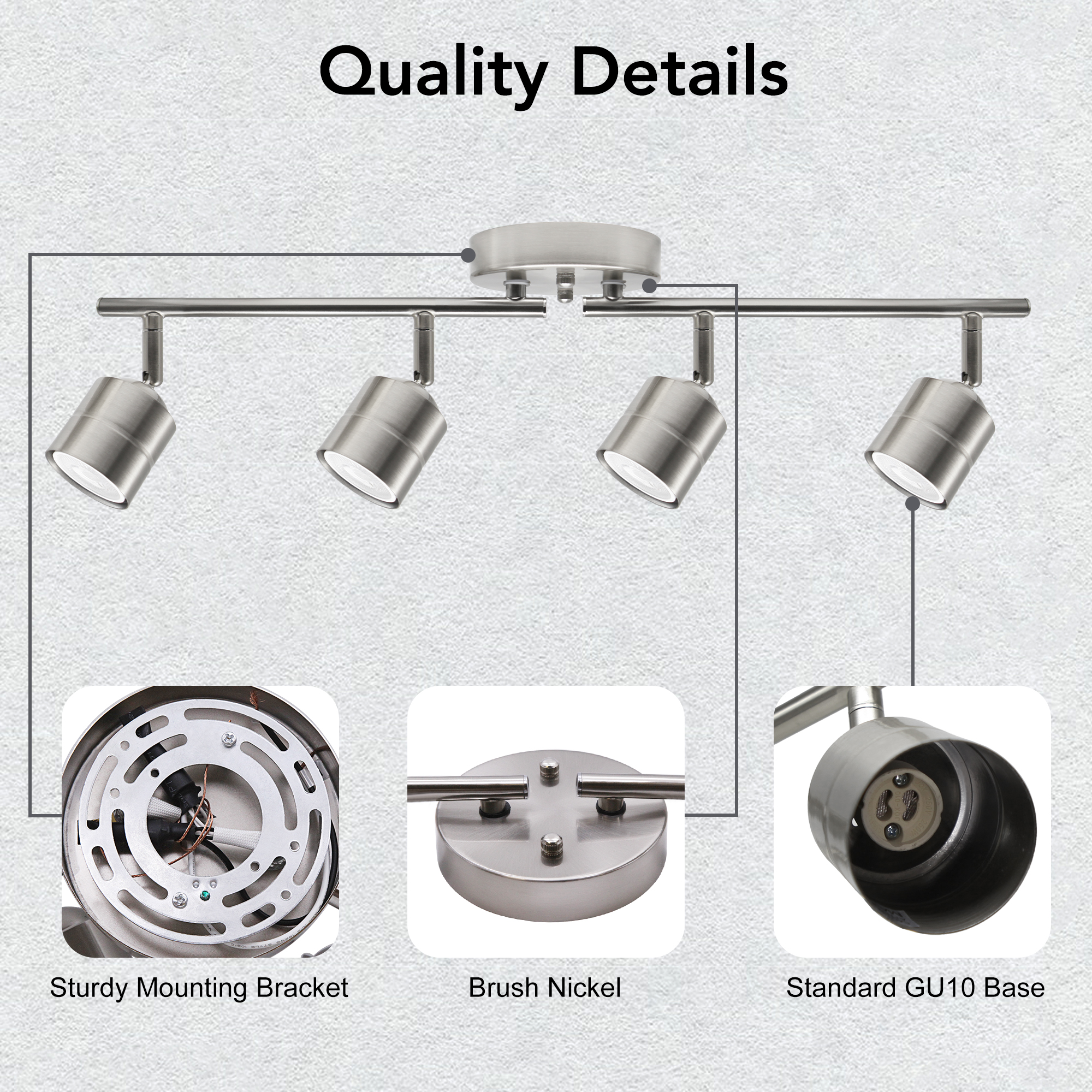 Track Lighting 26.25-in 4 -Light Brushed Nickel dimmable GU10 pin base Modern/contemporary Flexible Track Lighting Kit with Round Brushed Nickel Pivoting Heads