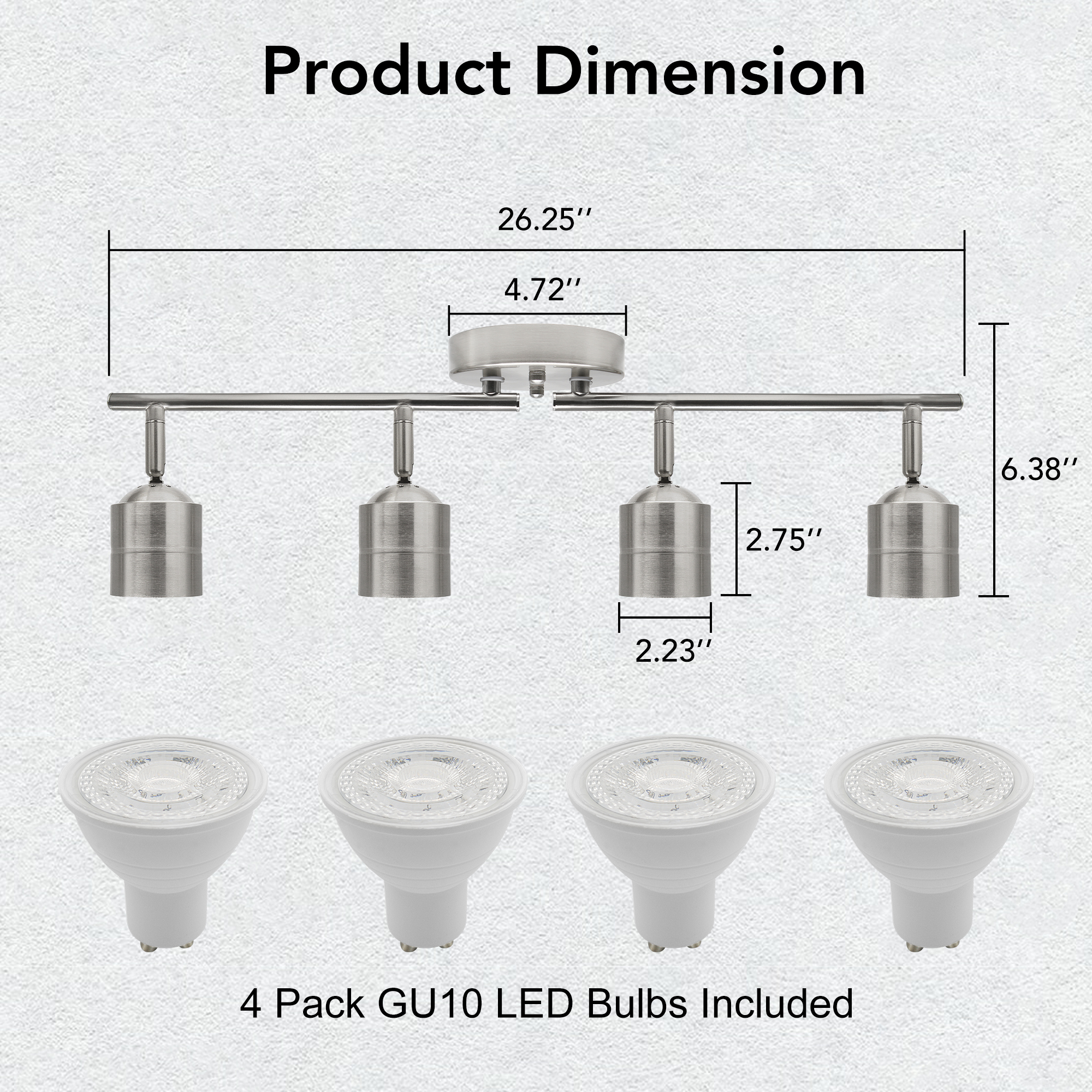 Track Lighting 26.25-in 4 -Light Brushed Nickel dimmable GU10 pin base Modern/contemporary Flexible Track Lighting Kit with Round Brushed Nickel Pivoting Heads