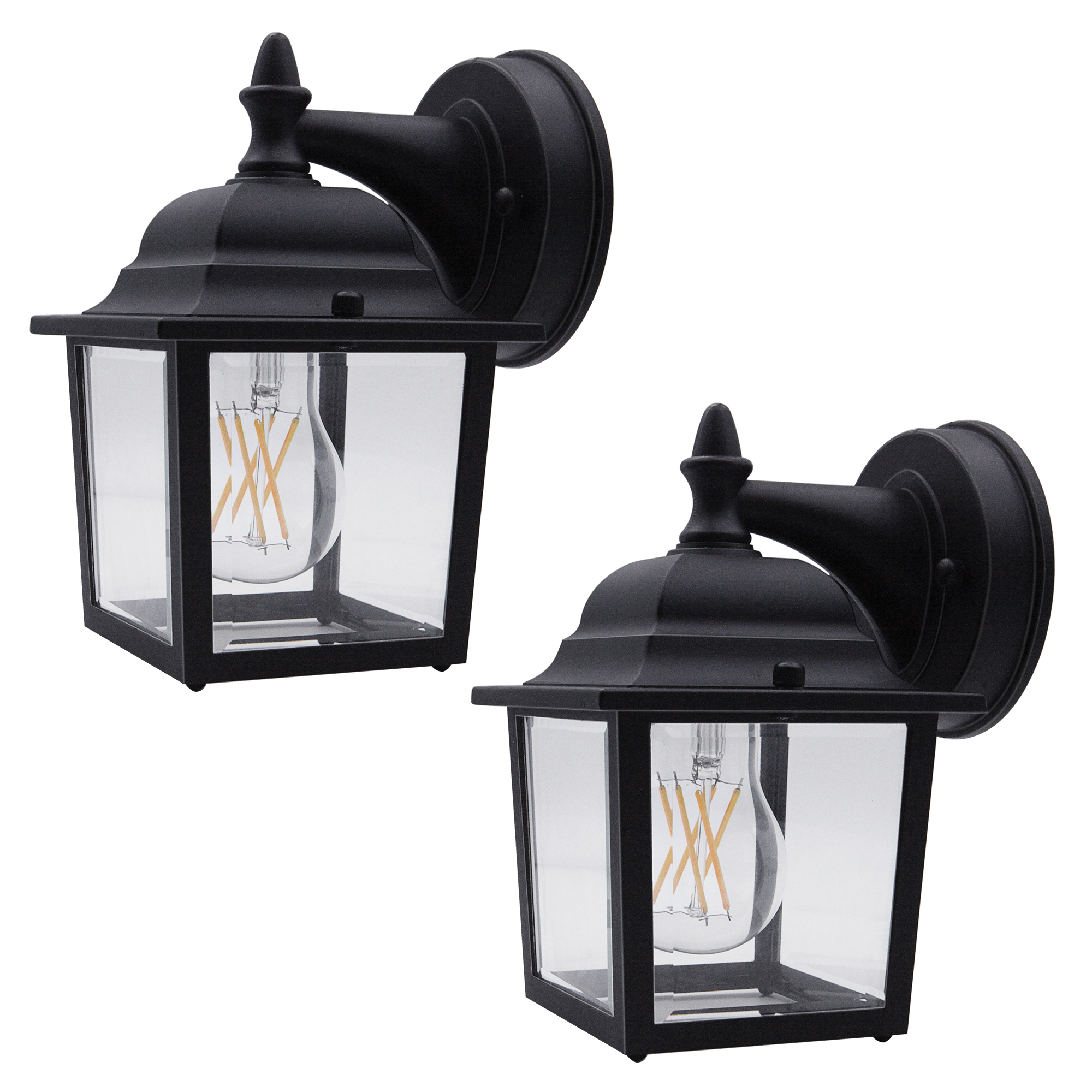 OD05080601-BK-2PKS - Wall Lantern 2 -Pack 2 -Light 8.4-in H Matte Black Hardwired Outdoor Wall Light