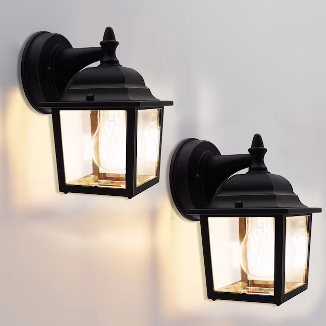 Wall Lantern 2 -Pack 2 -Light 8.4-in H Matte Black Hardwired Outdoor Wall Light